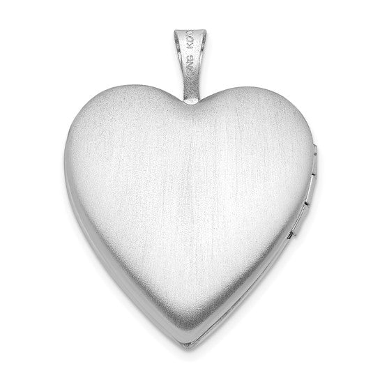 Sterling Silver Rhodium-plated 20mm Quilt Design Heart Locket