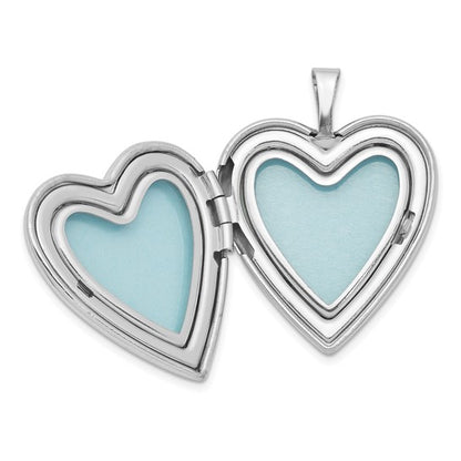 Sterling Silver Rhodium-plated 20mm Swirl and Polished Heart Locket