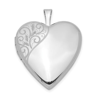 Sterling Silver Rhodium-plated 20mm Polished Swirl Heart Locket