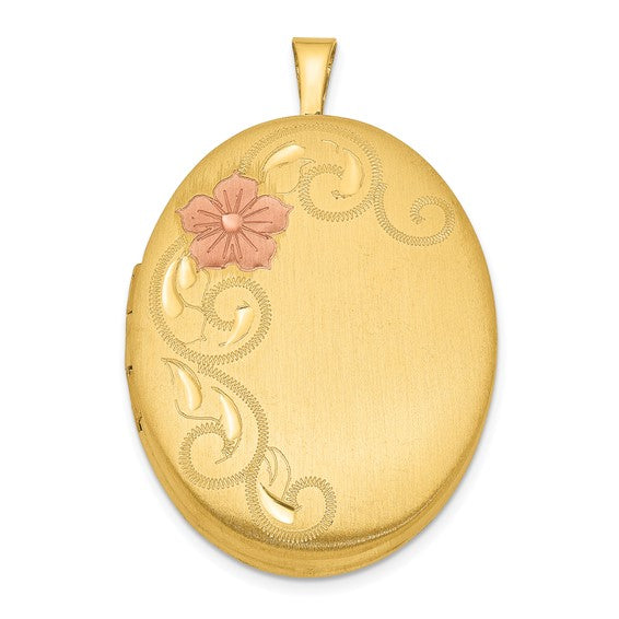 Sterling Silver Gold-Plated 26mm Satin and Enameled Floral Scroll Locket