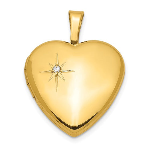 Sterling Silver Gold-plated and Diamond 16mm Heart Locket