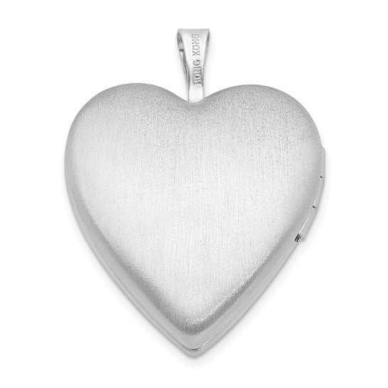 Sterling Silver Rhodium-plated 20mm Satin and D/C Cross Heart Locket