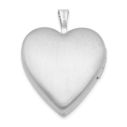 Sterling Silver Rhodium-plated 20mm Satin and D/C Cross Heart Locket