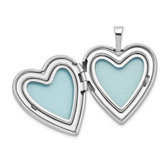 Sterling Silver Rhodium-plated 20mm Satin and D/C Cross Heart Locket