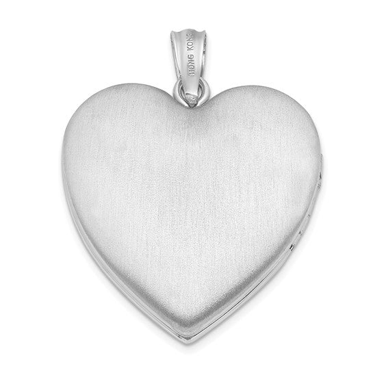 Sterling Silver Rhodium-plated 24mm D/C Cross Heart Locket