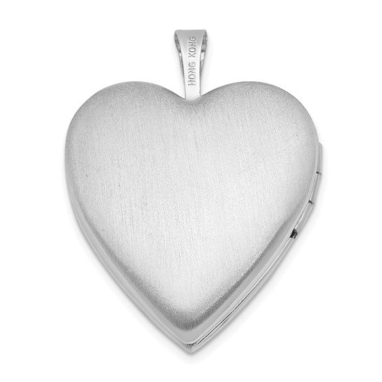 Sterling Silver Rhodium-plated 20mm Polished Front/Satin Back Heart Locket