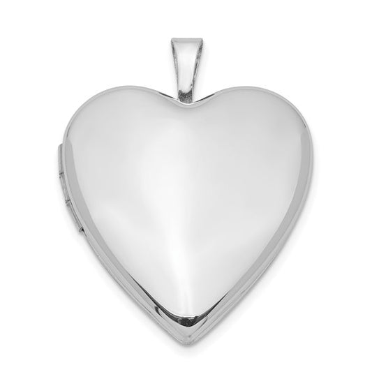 Sterling Silver Rhodium-plated 20mm Polished Front/Satin Back Heart Locket