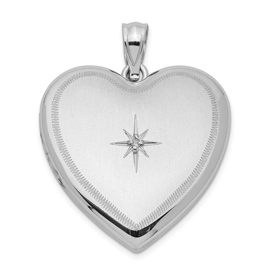 Sterling Silver Rhodium-plated and Diamond 24mm D/C Heart Locket