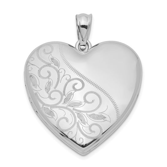 Sterling Silver Rhodium-plated 24mm Scrolled Heart Family Locket