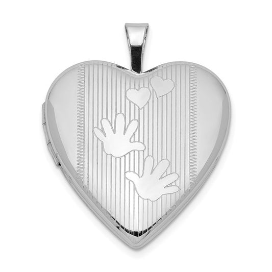 Sterling Silver Rhodium-plated 20mm Hands Heart Locket