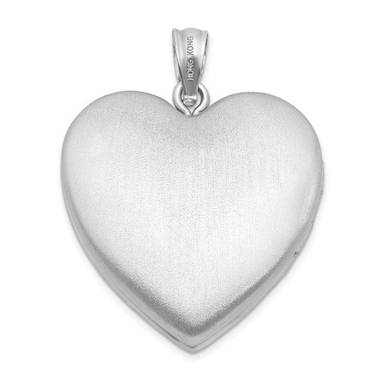 Sterling Silver Rhodium-plated 24mm Enameled D/C Mom Heart Locket