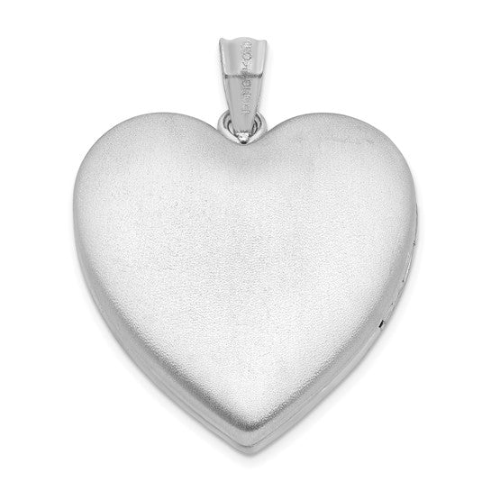 Sterling Silver Rhodium-plated 24mm Satin Enameled and D/C Rose Locket