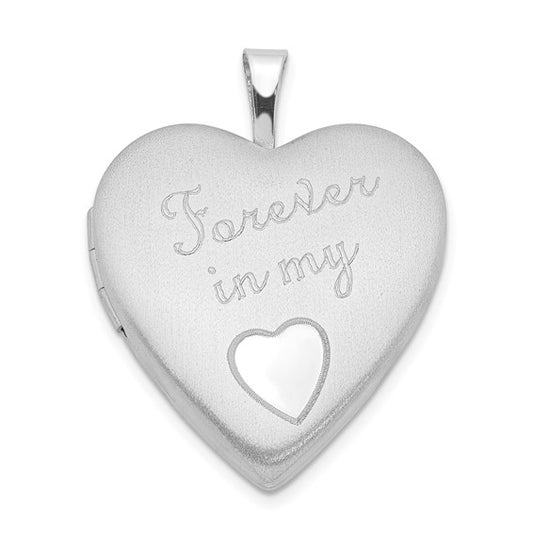 Sterling Silver Rhod-plated Polished/Satin 20mm Forever in my Heart Locket