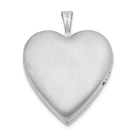 Sterling Silver Rhodium-plated 20mm Textured Daisies Heart Locket