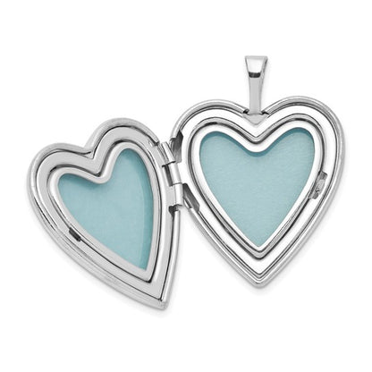 Sterling Silver Rhodium-plated 20mm Textured Daisies Heart Locket