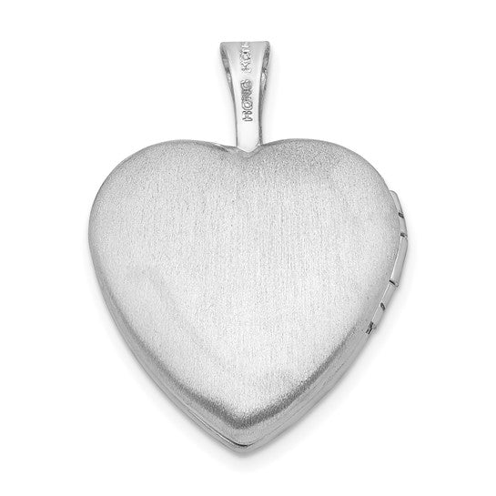Sterling Silver Rhod-plated Polished/Satin Diamond 16mm D/C Heart Locket