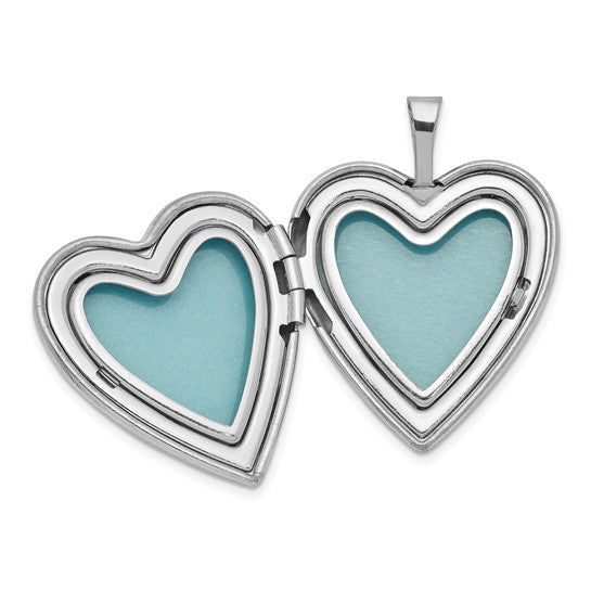 Sterling Silver Rhodium-plated Polished and Satin Heart 18in Locket Necklace and 14in Pendant Necklace Set