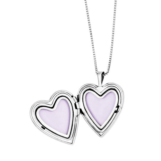 Sterling Silver Rhodium-plated Polished and Satin Butterfly Heart 18in Locket Necklace and 14in Pendant Necklace Set