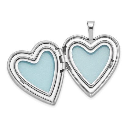 Sterling Silver Rhodium-plated Polished/Satin Enameled Rose Heart 18in Locket Necklace and 14in Pendant Necklace Set