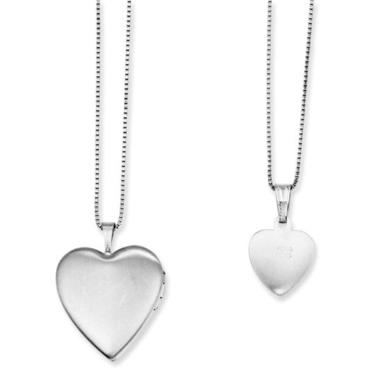 Sterling Silver Rhodium and Gold-plated Polished and Satin Diamond Mom Locket 18in Necklace/ Daughter Pendant 14in Cross Heart Necklace Set