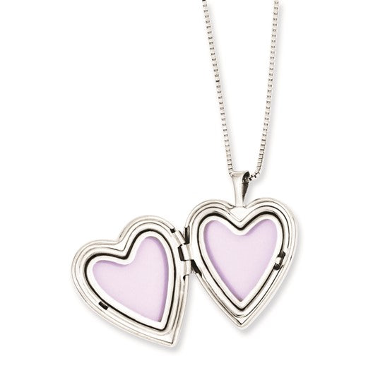 Sterling Silver Rhodium-plated Polished Diamond Heart 18in Mom Locket Necklace and 14in Heart Pendant Necklace Set