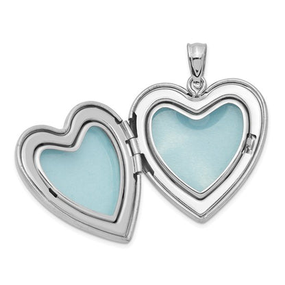 Sterling Silver RH-plated Pol and Satin Heart Locket and Pendant Necklace Set