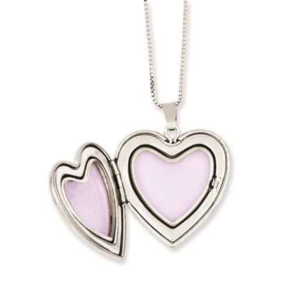 Sterling Silver Rhodium-plated Enameled Polished/Satin Rose I Love You Heart Mom 18in Locket and Daughter 14in Pendant Necklace Set