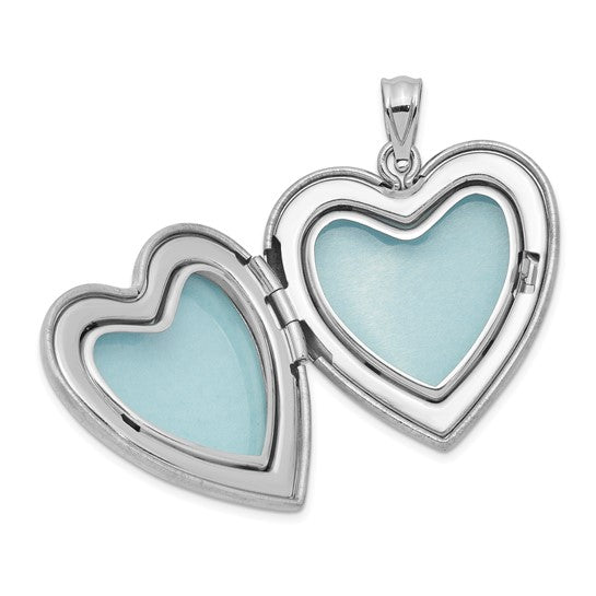 Sterling Silver Rhodium-plated Enameled Polished/Satin Rose I Love You Heart Mom 18in Locket and Daughter 14in Pendant Necklace Set
