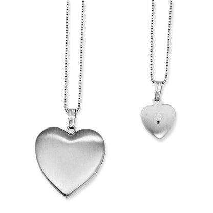 Sterling Silver RH-plated Diamond Pol/Satin Heart Locket and Pendant Set