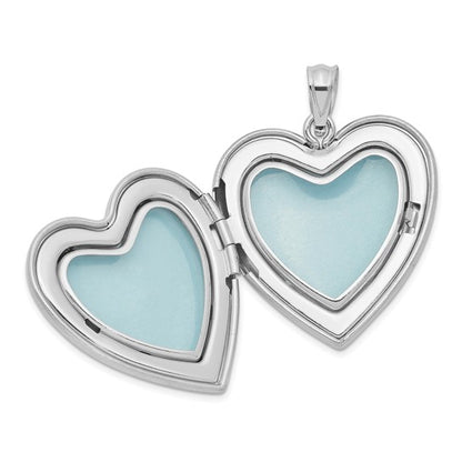 Sterling Silver RH-plated Diamond Pol/Satin Heart Locket and Pendant Set