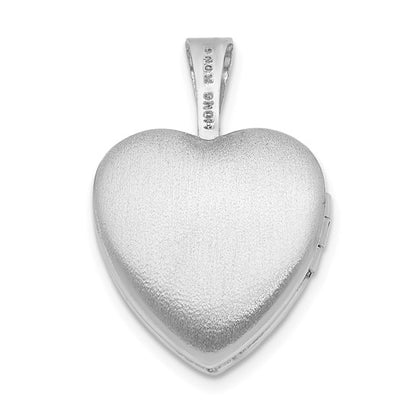 Sterling Silver Rhodium-plated Side Swirls 12mm Heart Locket