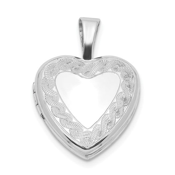 Sterling Silver Rhodium-plated Twisted Border 12mm Heart Locket