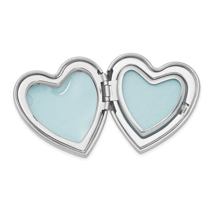 Sterling Silver RH-plated Satin/Polish Diamond 4 Photo Family Heart Locket
