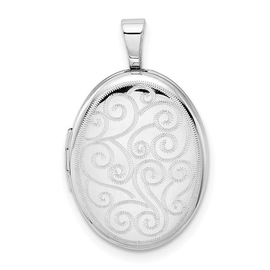 Sterling Silver Rhodium-plated Swirl 19mm Oval Locket