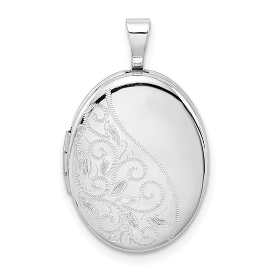 Sterling Silver Rhodium-plated Swirls 19mm Oval Locket