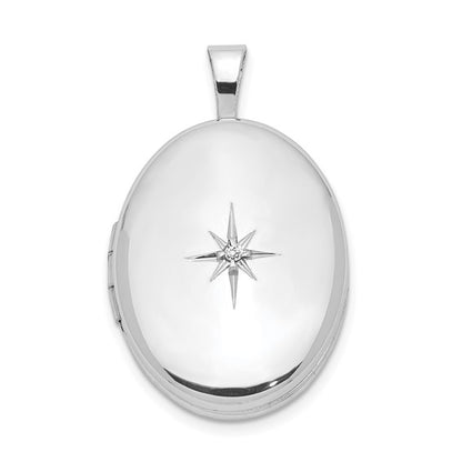 Sterling Silver Rhodium-plated and Diamond Polished 19mm Oval Locket