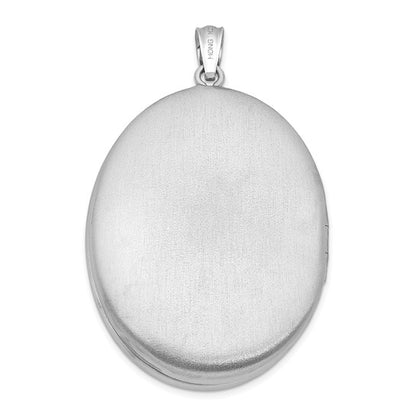 Sterling Silver Rhodium-plated Satin and Enameled Floral 34mm Oval Locket