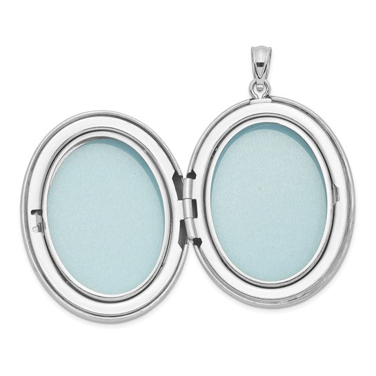 Sterling Silver Rhodium-plated Satin and Enameled Floral 34mm Oval Locket