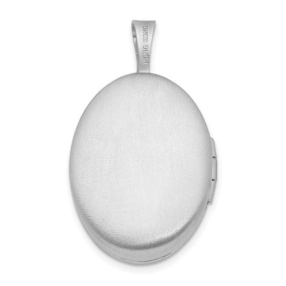 Sterling Silver Rhodium-plated and Diamond Side Scallops 19mm Oval Locket