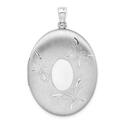 Sterling Silver Rhodium-plated Satin/Polished Butterfly 34mm Oval Locket