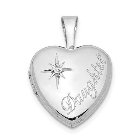 Sterling Silver Rhodium-plated and Diamond Daughter 12mm Heart Locket