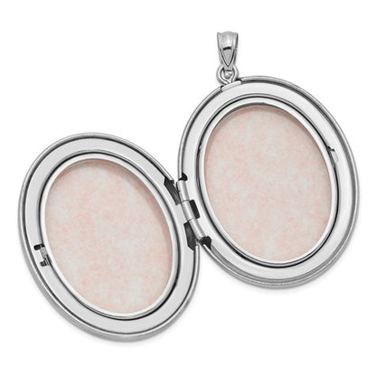 Sterling Silver Rhod-plated Satin and Polished Enamel Rose 34mm Oval Locket