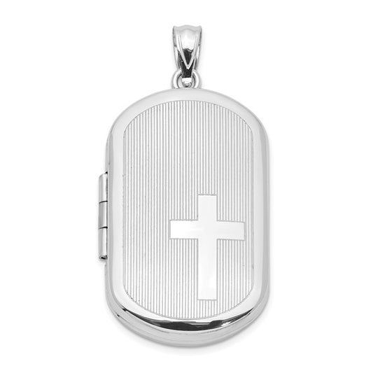 Sterling Silver Rhodium-plated Cross Rectangular Locket