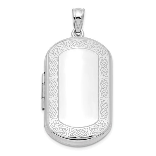 Sterling Silver Rhodium-plated Celtic Border Rectangular Locket