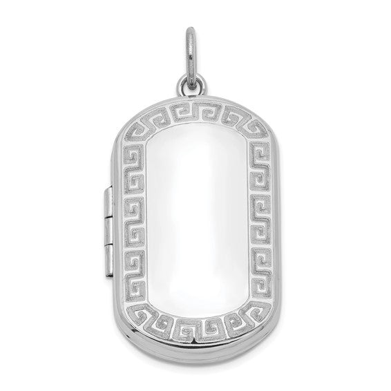 Sterling Silver Rhodium-plated Greek Key Border Rectangular Locket