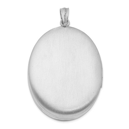 Sterling Silver Rhodium-plated and Diamond with Swirl Border 34mm Oval Locket