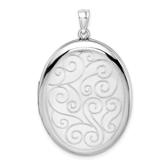 Sterling Silver Rhodium-plated Swirls 34mm Oval Locket