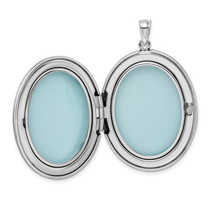 Sterling Silver Rhodium-plated with Side Swirls 34mm Oval Locket