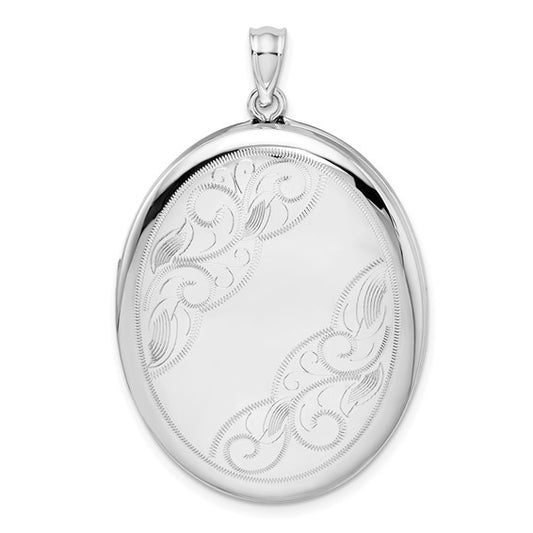 Sterling Silver Rhodium-plated with Side Swirls 34mm Oval Locket