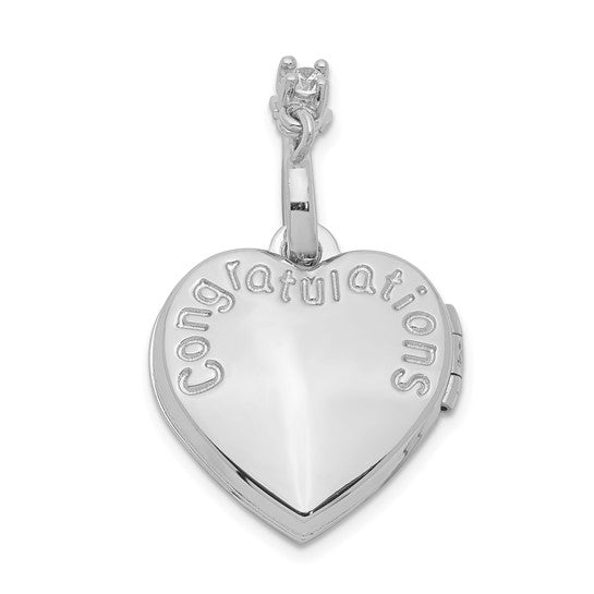 Sterling Silver Rhodium-plated Happy 16th Birthday with CZ Heart Locket